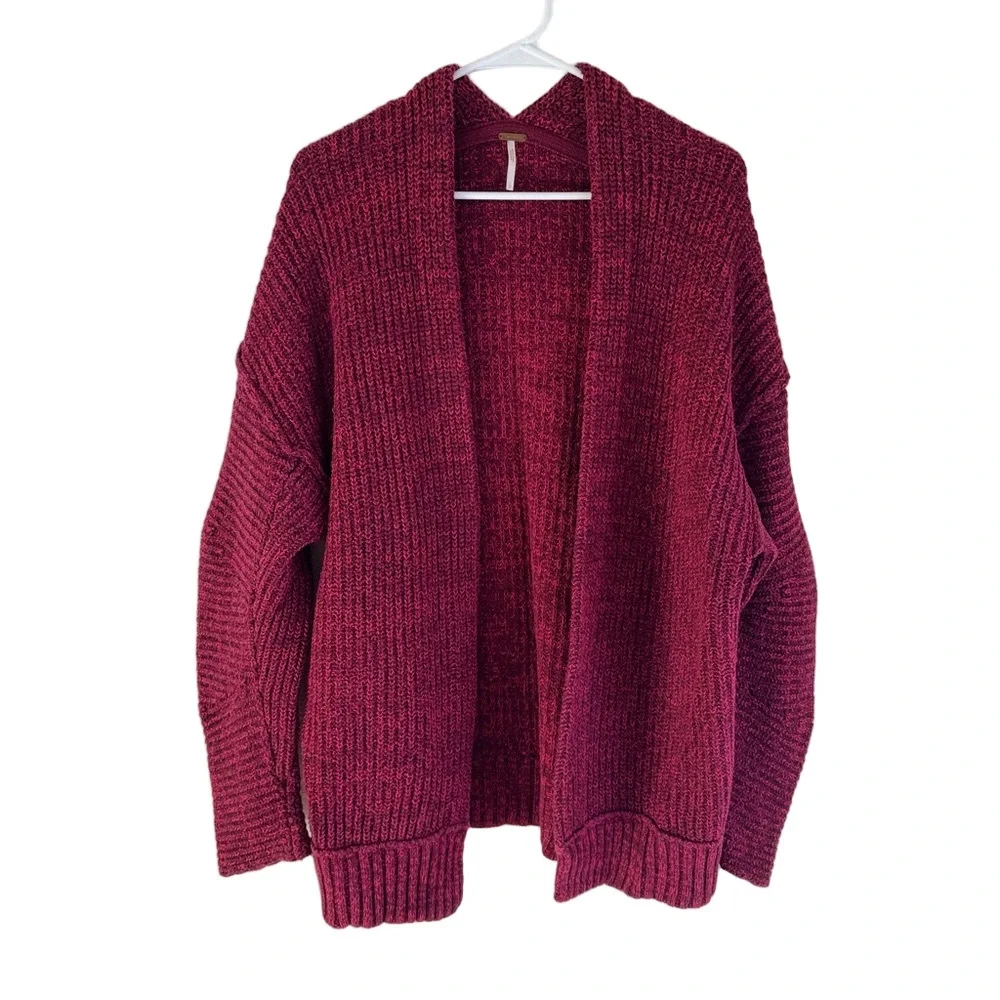 Free People Burgundy Ribbed Open Cardigan